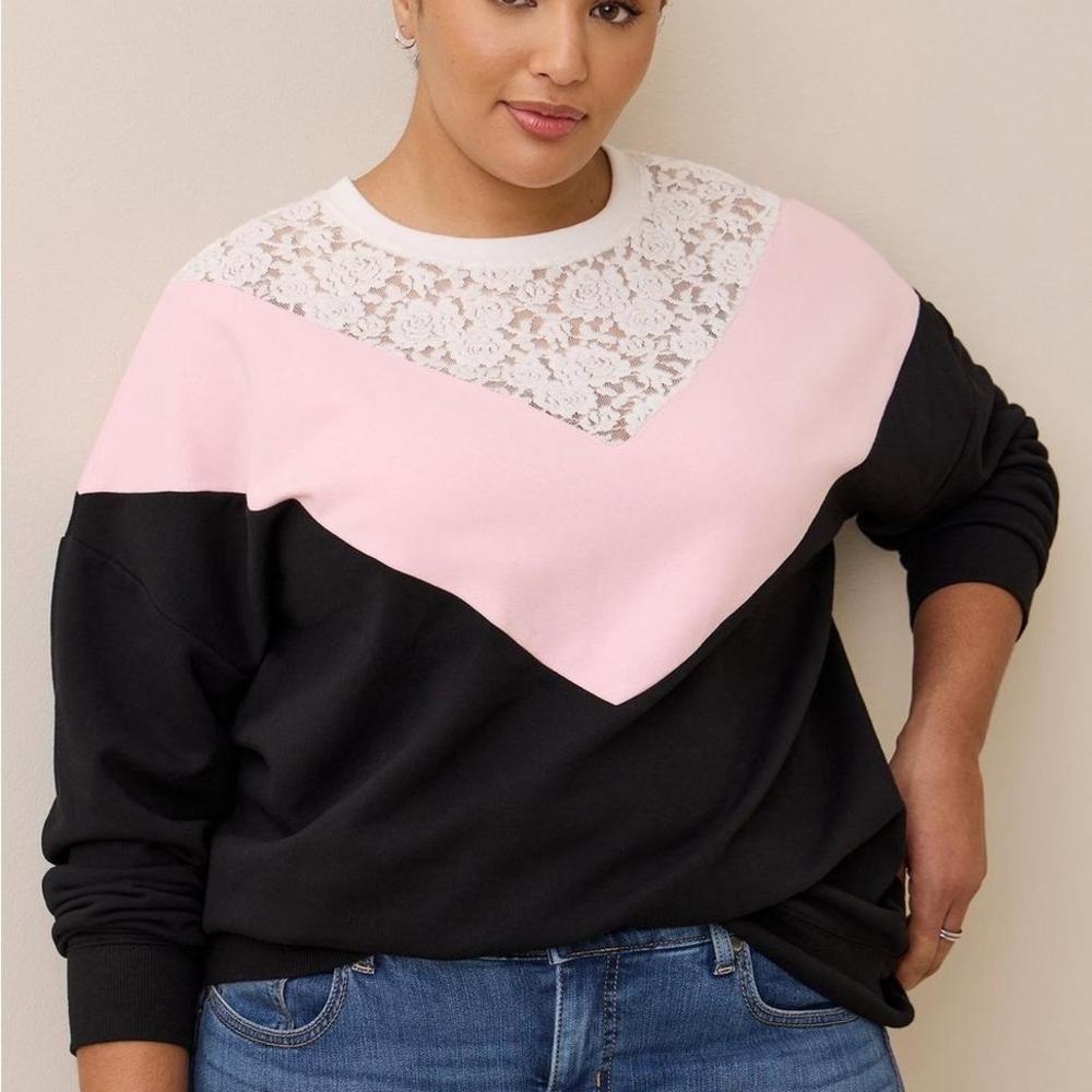 Torrid Black and Pink Lace Sweater